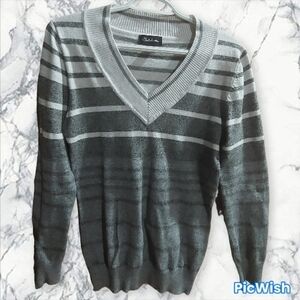 V-Neck Gray Striped Sweater